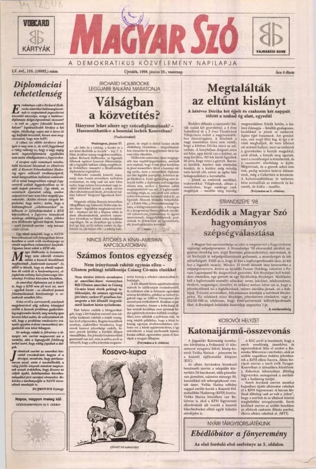 Magyar Szó, 55. évf. 1998. június 28. 153. sz. 1–24. oldal