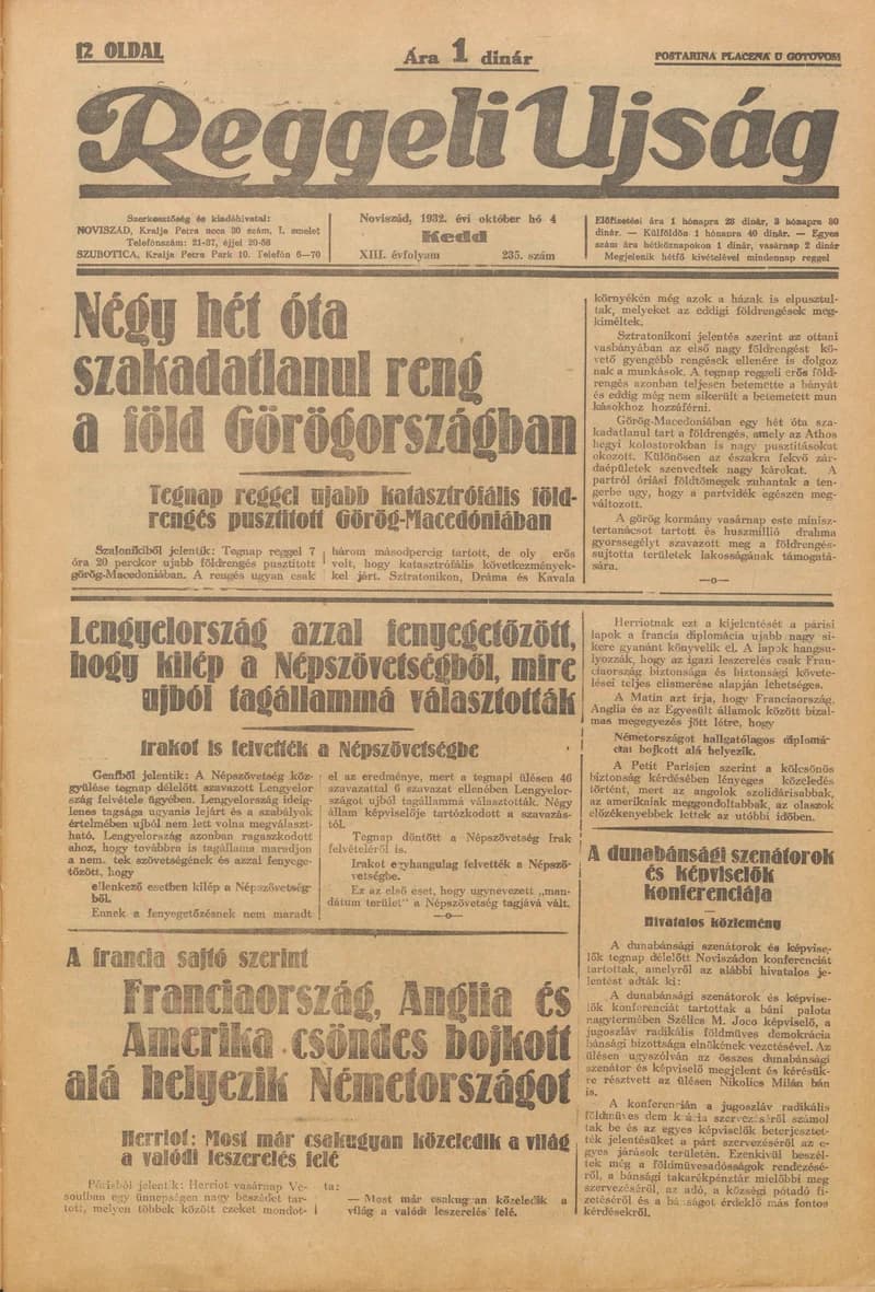 Reggeli Újság, 13. évf. 1932. október 4. 235. sz.