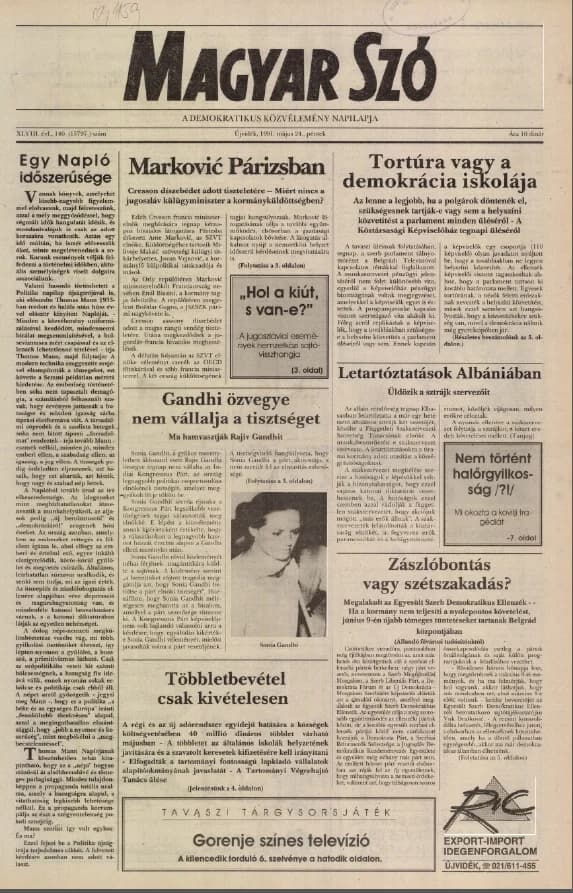 Magyar Szó, 48. évf. 1991. május 24. 140. sz. 1–20. oldal