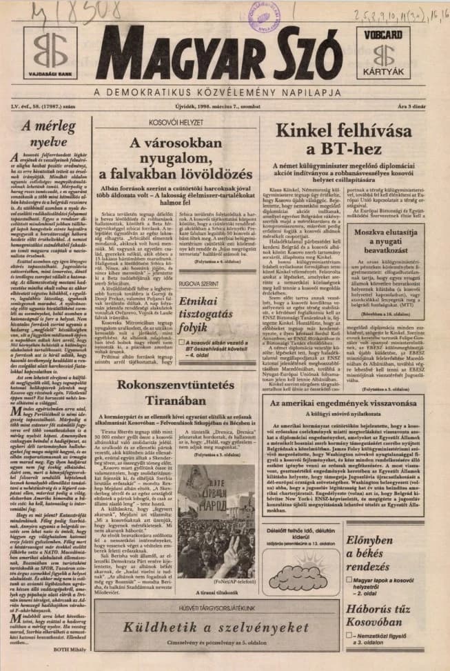 Magyar Szó, 55. évf. 1998. március 7. 58. sz. 1–16. oldal