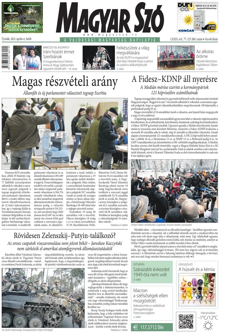 Magyar Szó, 79. évf. 2022. április 4. 77. sz. 1–16. oldal