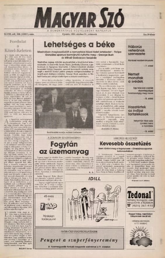 Magyar Szó, 48. évf. 1991. október 31. 300. sz. 1–16. oldal