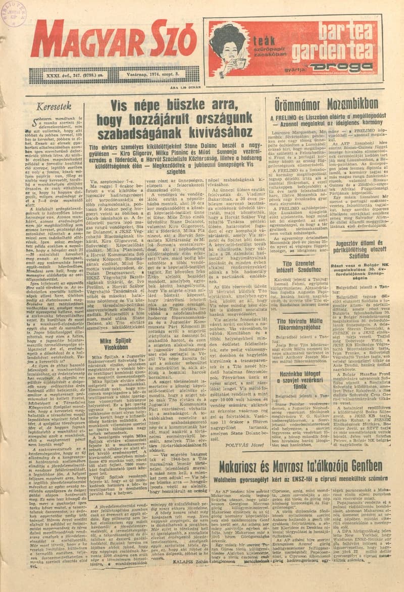 Magyar Szó, 31. évf. 1974. szeptember 8. 247. sz. 1–28. oldal