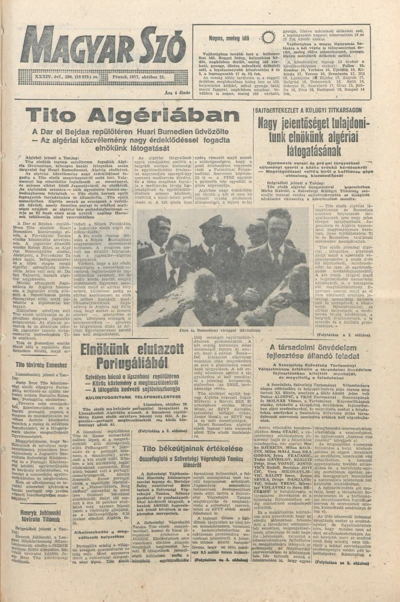 Magyar Szó, 34. évf. 1977. október 21. 290. sz.