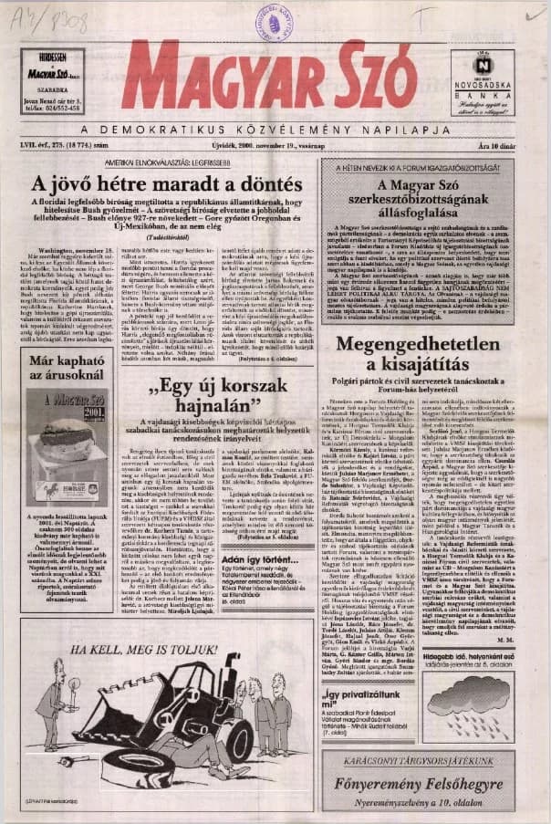 Magyar Szó, 57. évf. 2000. november 19. 275. sz. 1–24. oldal