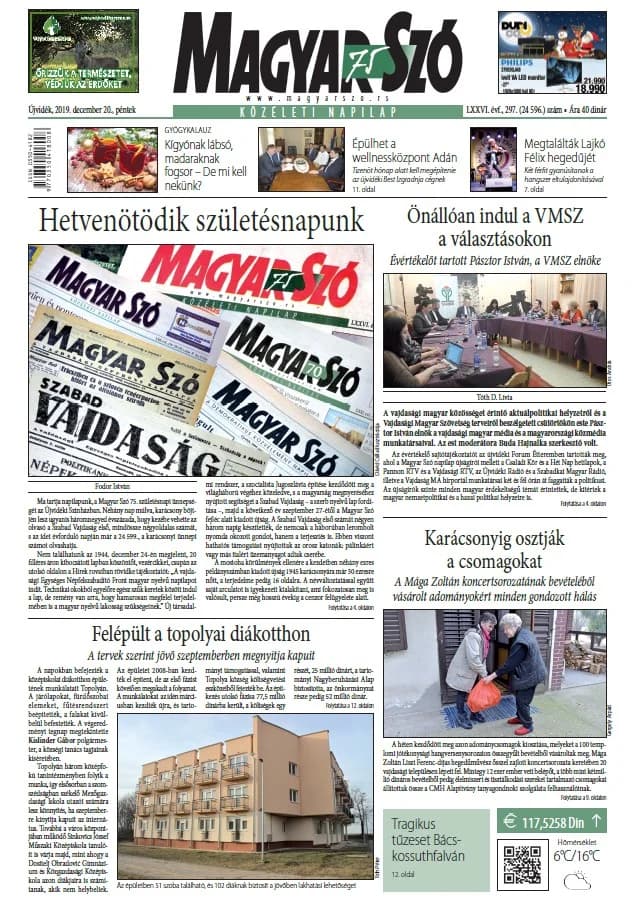 Magyar Szó, 76. évf. 2019. december 20. 297. sz. 1–16. oldal