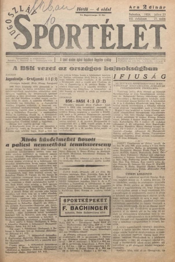 Jugoszláv sportélet, 7. évf. 1928. július 23. 27. sz.