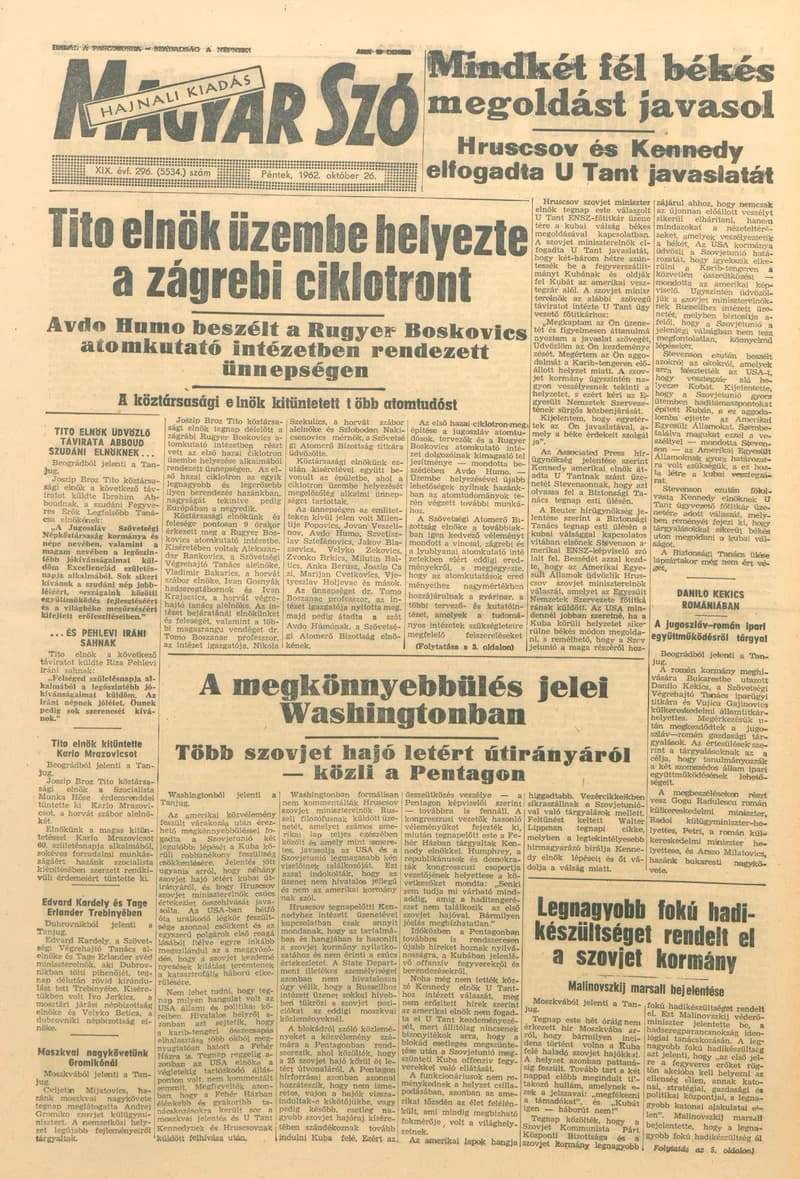 Magyar Szó, 19. évf. 1962. október 26. 296. sz. 1–14. oldal