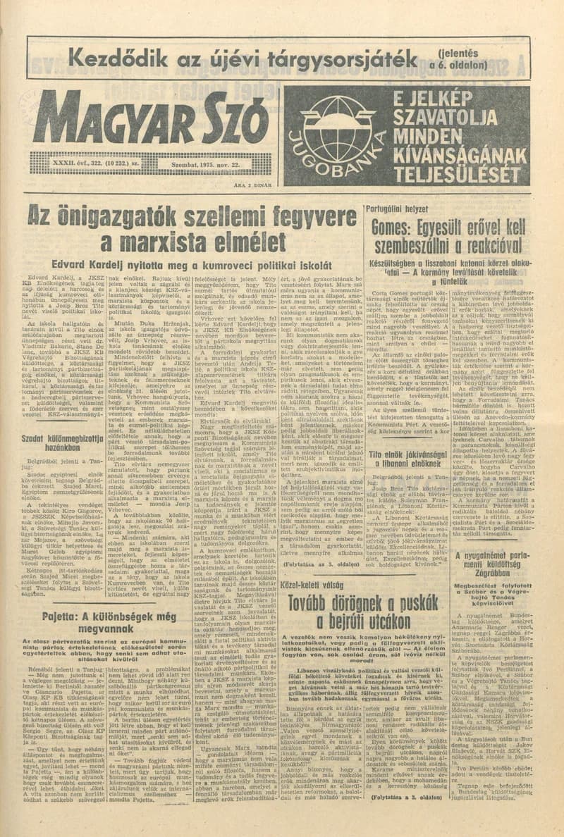 Magyar Szó, 32. évf. 1975. november 22. 322. sz.