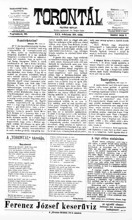 Torontál, 30. évf. 1901. május 11. 108. sz.