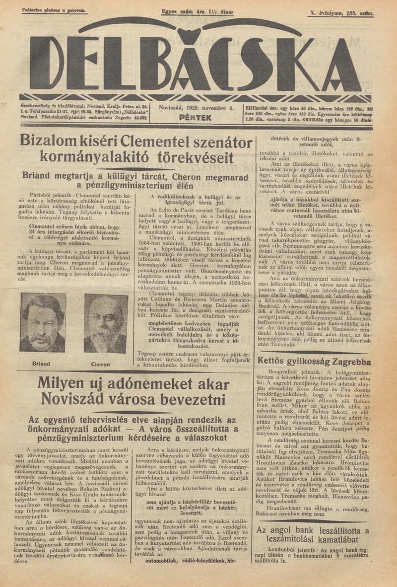 Délbácska, 10. évf. 1929. november 1. 255. sz.