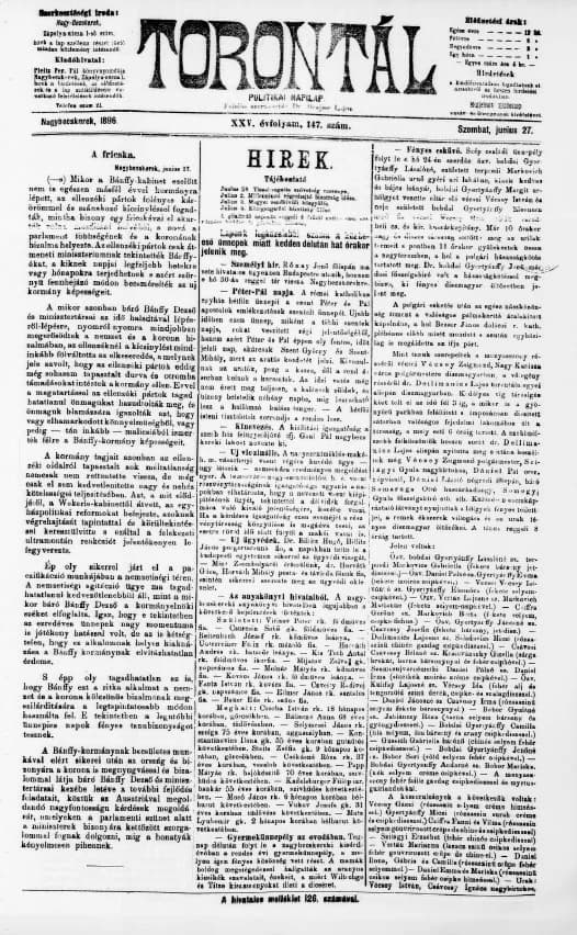 Torontál, 25. évf. 1896. június 27. 147. sz.