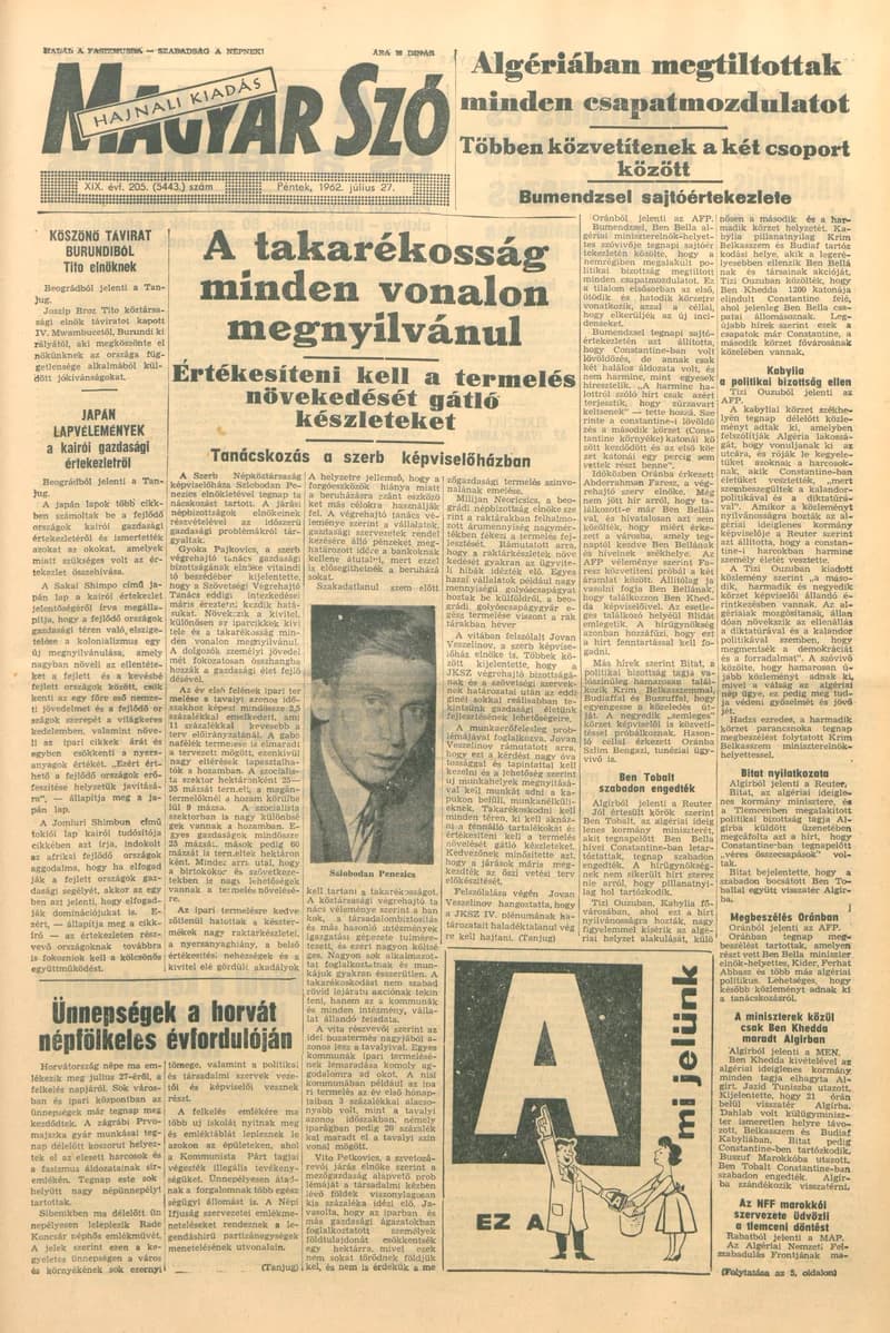 Magyar Szó, 19. évf. 1962. július 27. 205. sz. 1–12. oldal