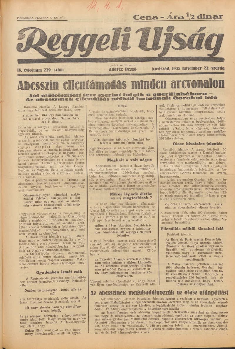 Reggeli Újság, 16. évf. 1935. november 27. 279. sz.
