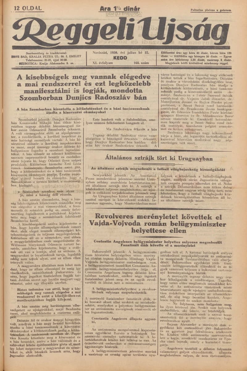 Reggeli Újság, 11. évf. 1930. július 22. 168. sz.
