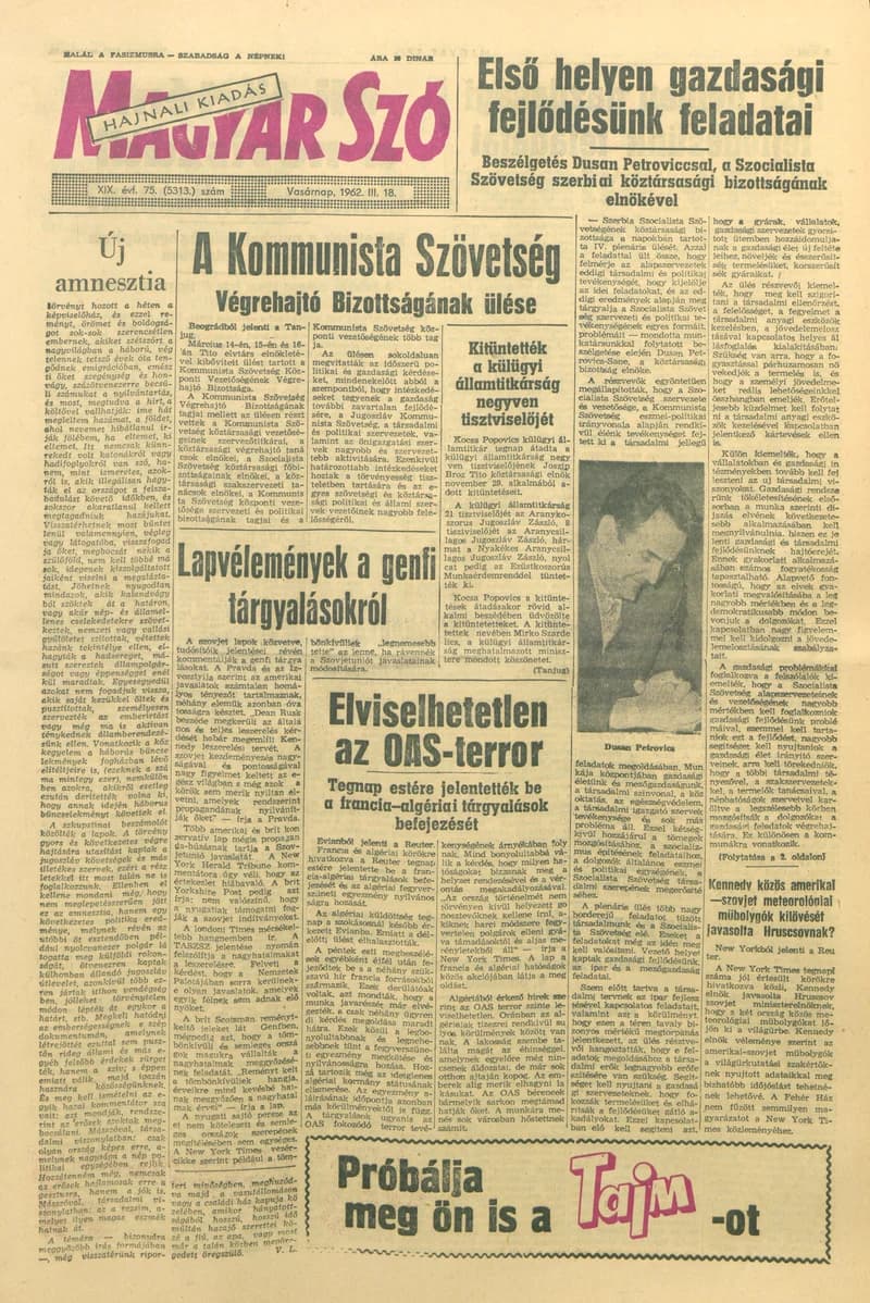 Magyar Szó, 19. évf. 1962. március 18. 75. sz. 1–24. oldal