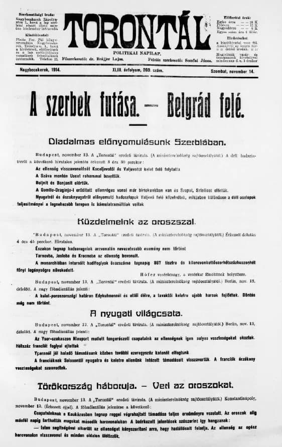 Torontál, 43. évf. 1914. november 14. 260. sz.