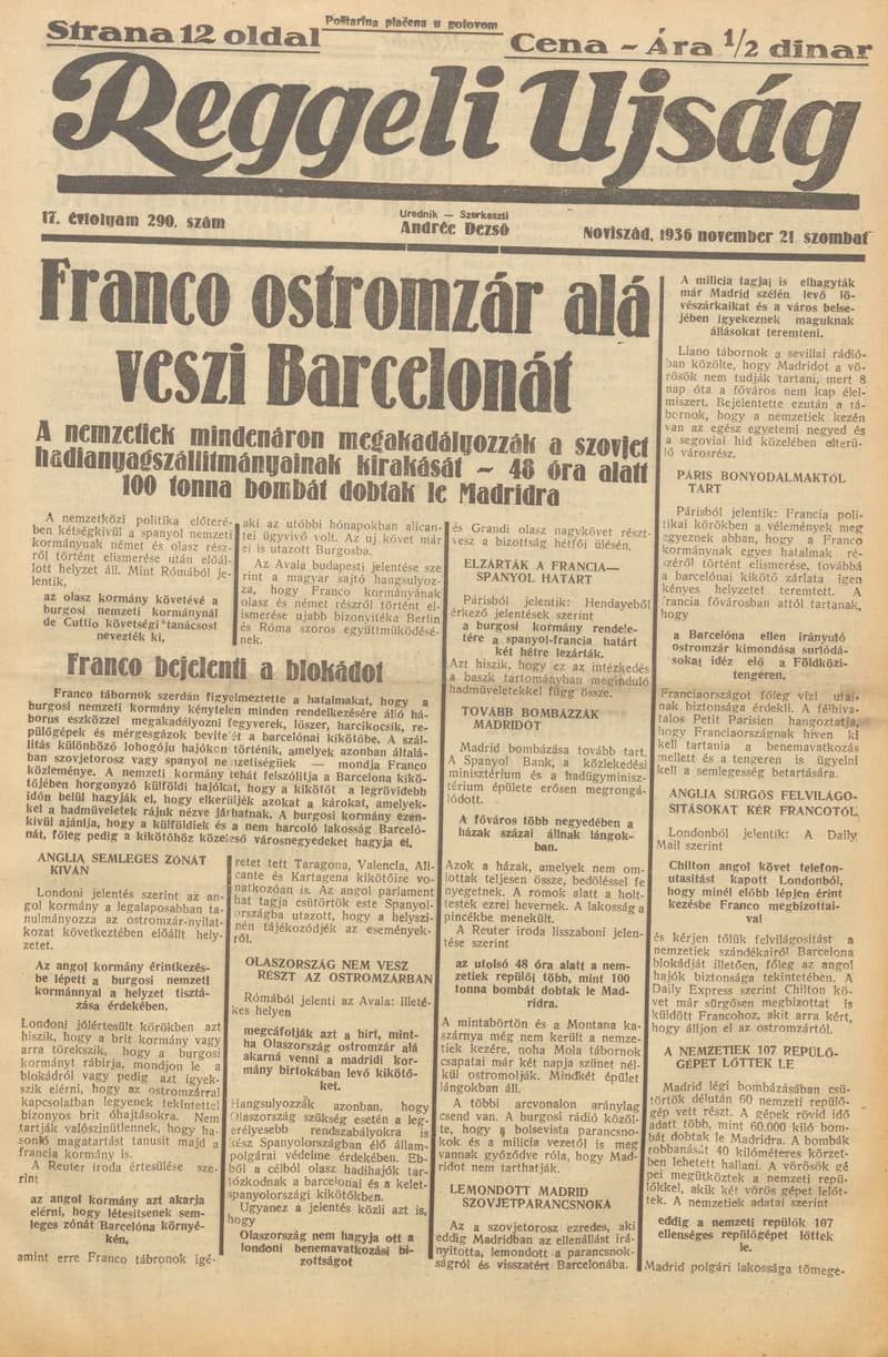 Reggeli Újság, 17. évf. 1936. november 21. 290. sz.