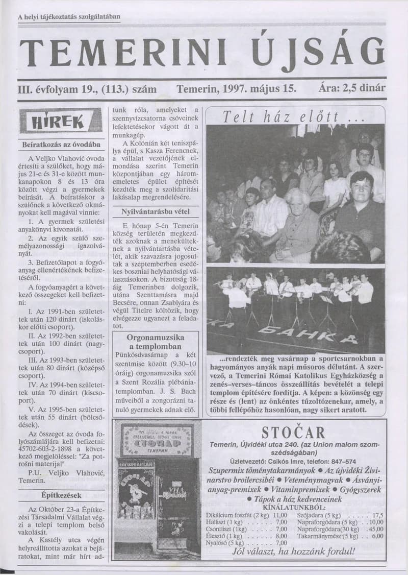 Temerini Újság, 3. évf. 1997. május 15. 19. sz.
