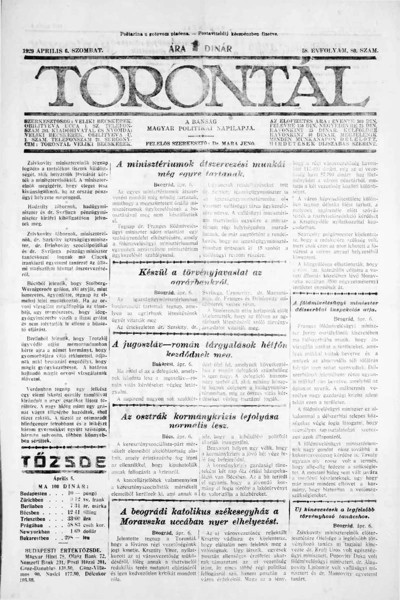 Torontál, 58. évf. 1929. április 6. 80. sz.