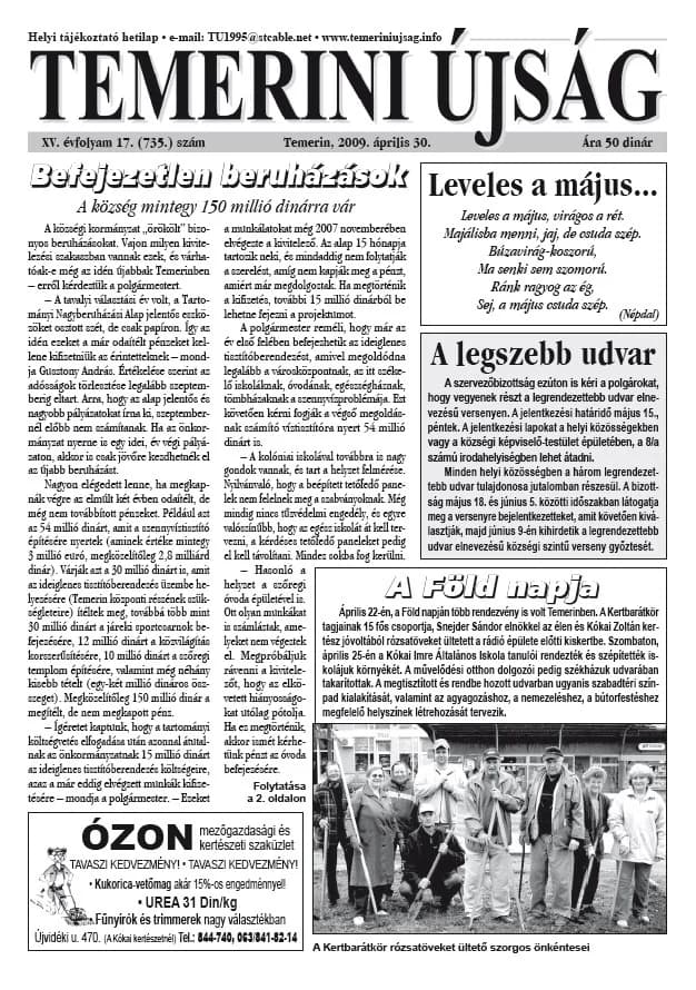 Temerini Újság, 15. évf. 2009. április 30. 17. sz.