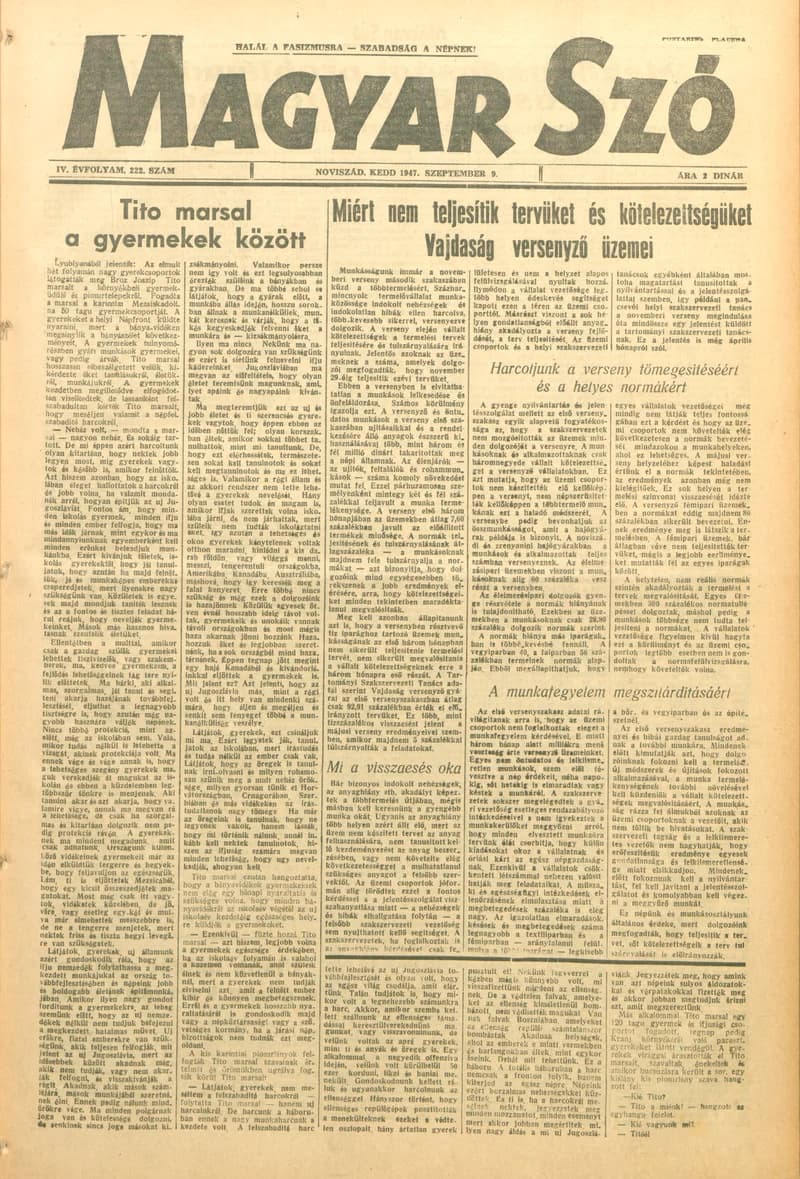 Magyar Szó, 4. évf. 1947. szeptember 9. 222. sz. 1–8. oldal