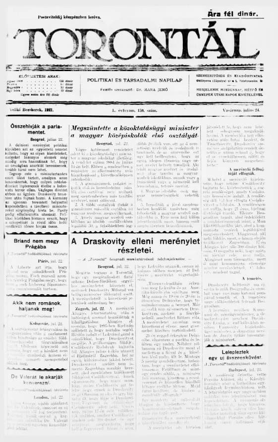 Torontál, 50. évf. 1921. július 24. 159. sz.