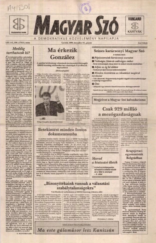 Magyar Szó, 53. évf. 1996. december 20. 298. sz. 1–16. oldal