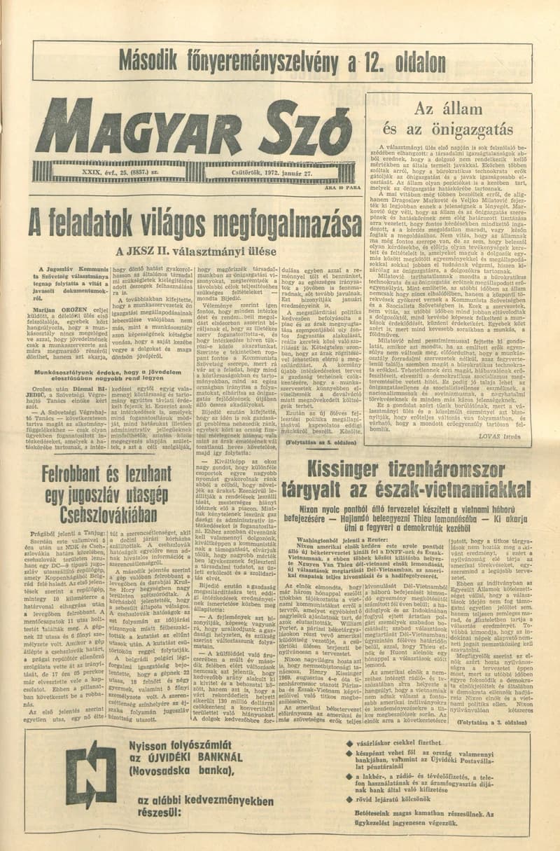 Magyar Szó, 29. évf. 1972. január 27. 25. sz. 1–16. oldal