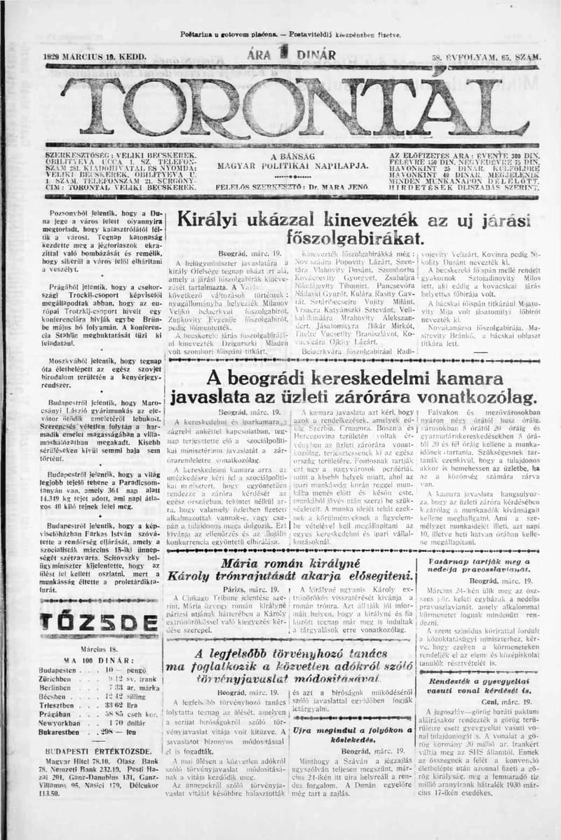 Torontál, 58. évf. 1929. március 19. 65. sz.