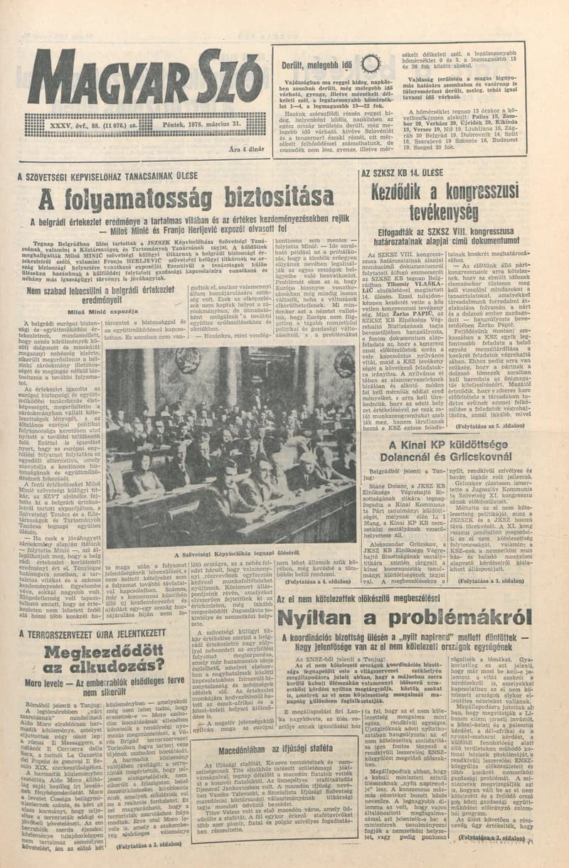 Magyar Szó, 35. évf. 1978. március 31. 88. sz. 1–16. oldal