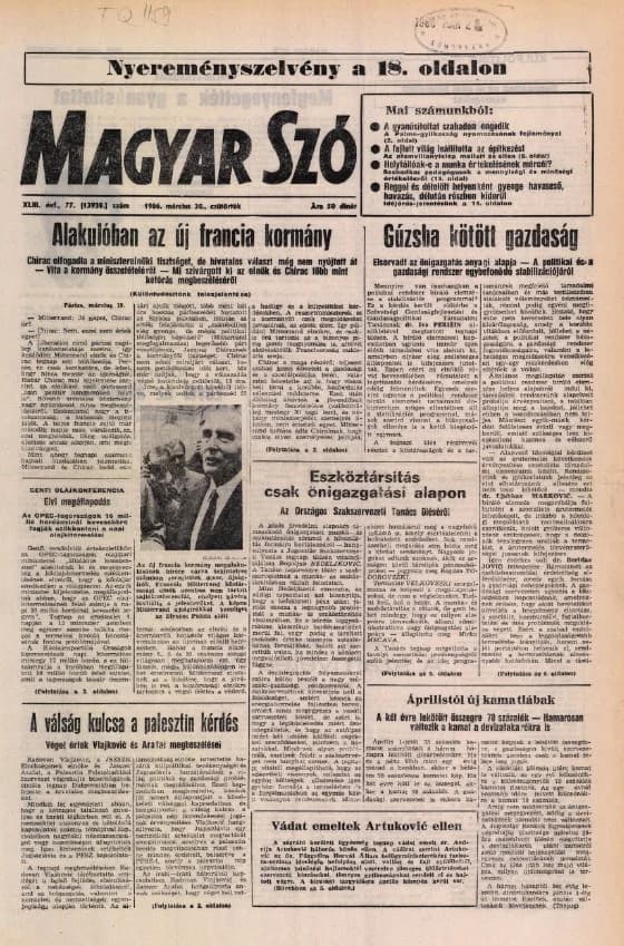 Magyar Szó, 43. évf. 1986. március 20. 77. sz. 1–20. oldal