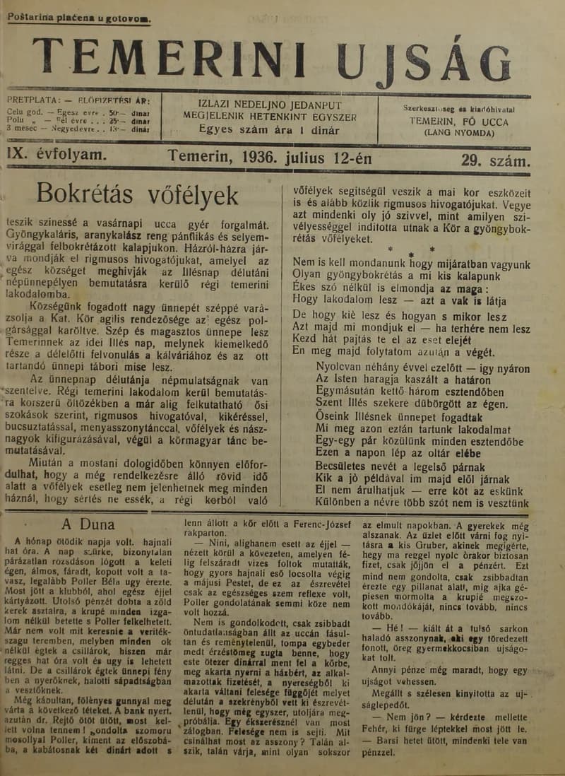 Temerini Újság 1928-1944, 9. évf. 1936. július 12. 29. sz.