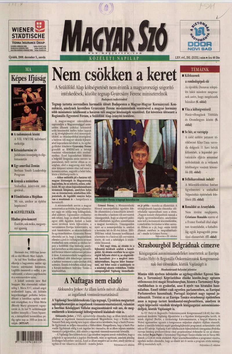 Magyar Szó, 65. évf. 2008. december 3. 282. sz. 1–20. oldal