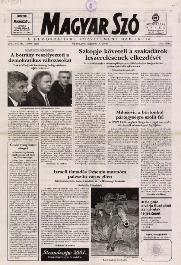 Magyar Szó, 58. évf. 2001. augusztus 15. 184. sz. 1–16. oldal