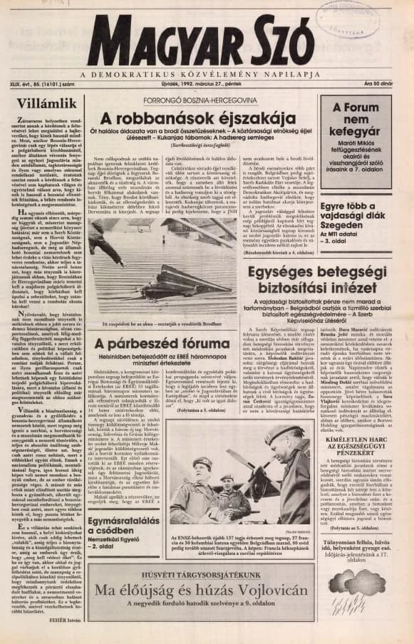 Magyar Szó, 49. évf. 1992. március 27. 85. sz. 1–20. oldal