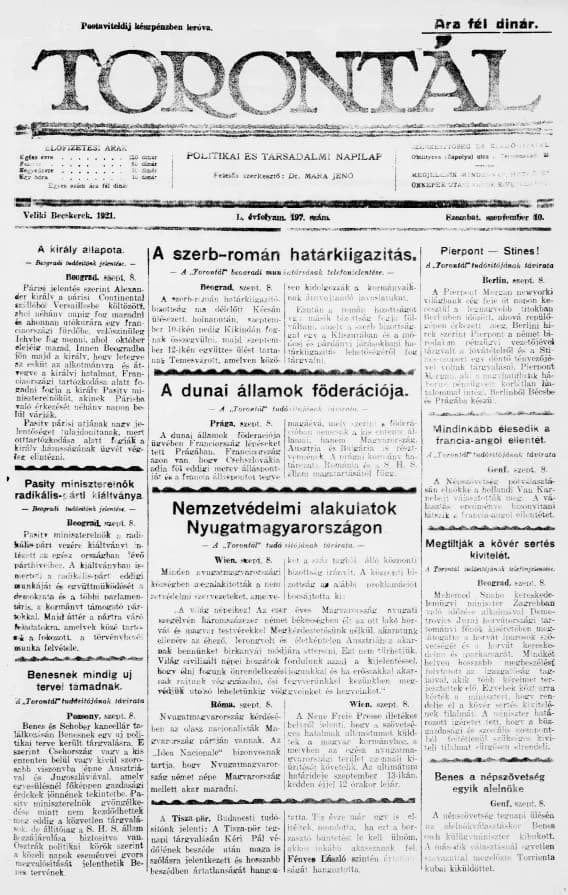 Torontál, 50. évf. 1921. szeptember 10. 197. sz.