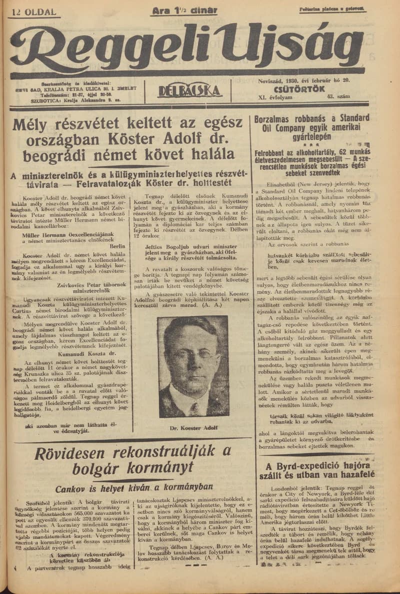 Reggeli Újság, 11. évf. 1930. február 20. 43. sz.