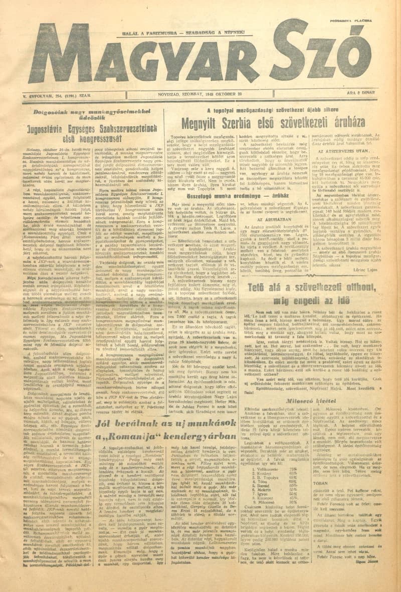 Magyar Szó, 5. évf. 1948. október 23. 254. sz. 1–4. oldal
