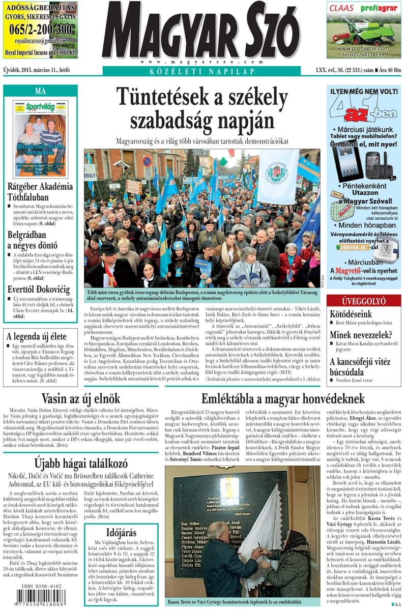 Magyar Szó, 70. évf. 2013. március 11. 56. sz. 1–16. oldal