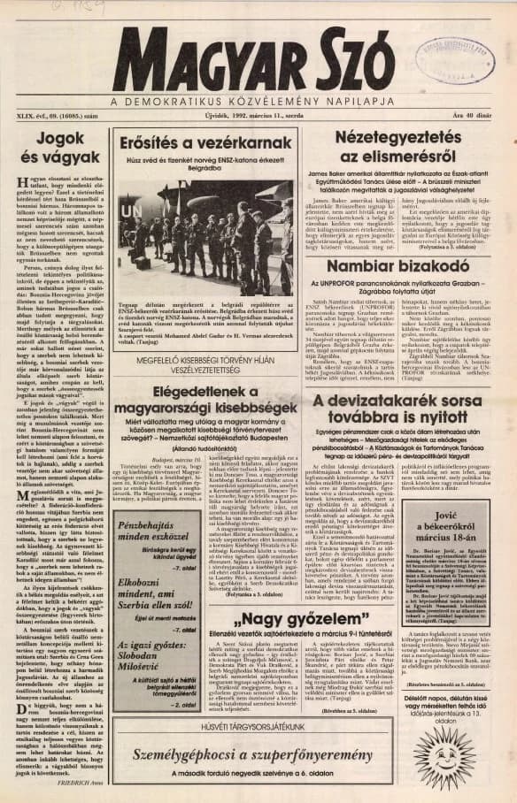 Magyar Szó, 49. évf. 1992. március 11. 69. sz. 1–16. oldal