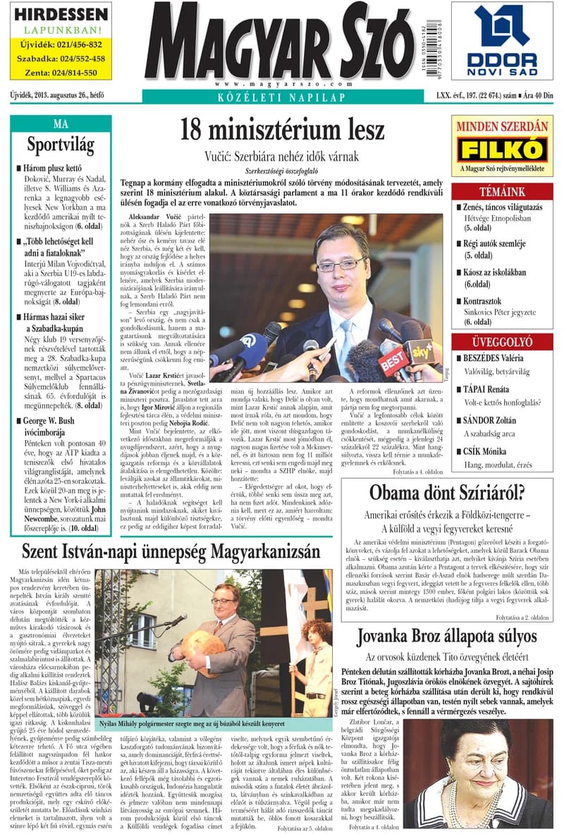 Magyar Szó, 70. évf. 2013. augusztus 26. 197. sz. 1–16. oldal