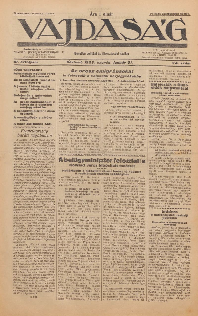 Vajdaság, 3. évf. 1923. január 31. 24. sz.