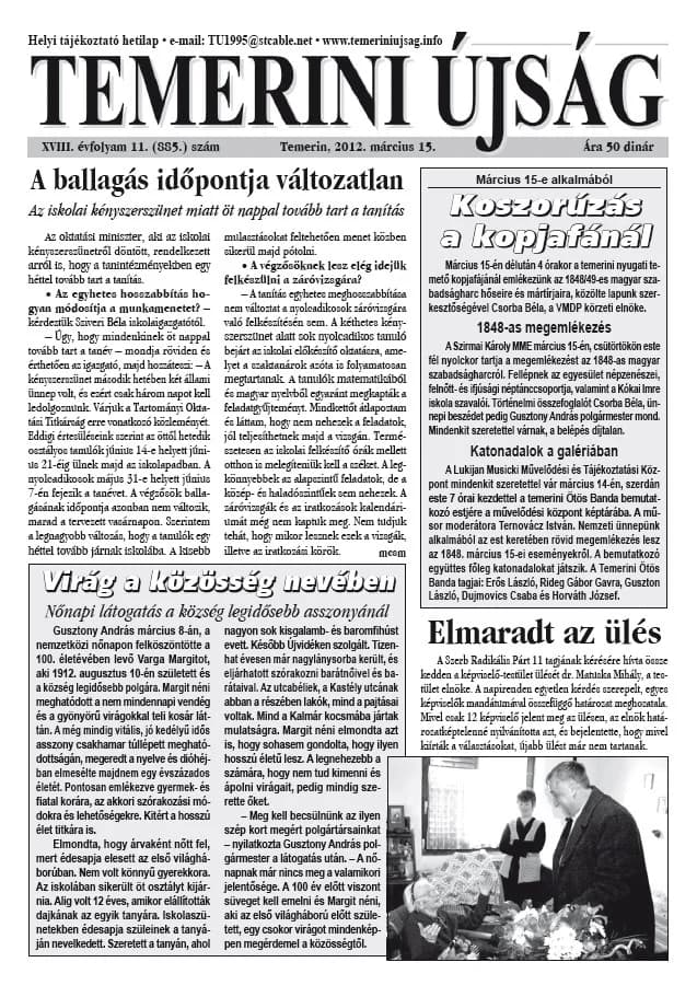 Temerini Újság, 18. évf. 2012. március 15. 11. sz.
