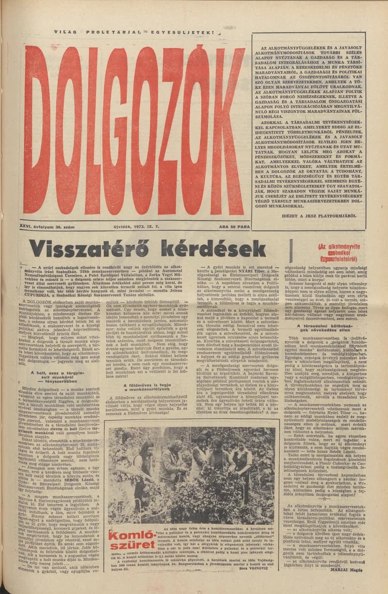 Dolgozók, 27. évf. 1973. szeptember 7. 36. sz.