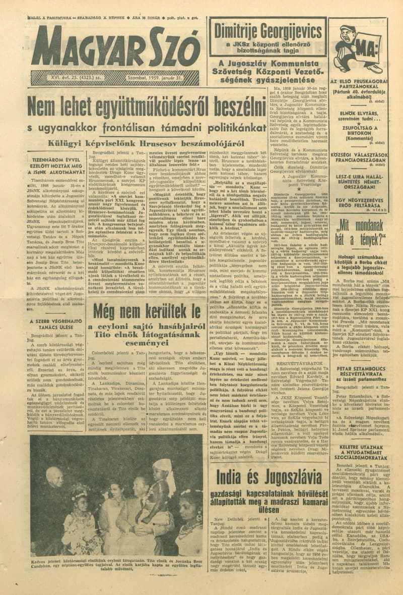 Magyar Szó, 16. évf. 1959. január 31. 25. sz. 1–20. oldal
