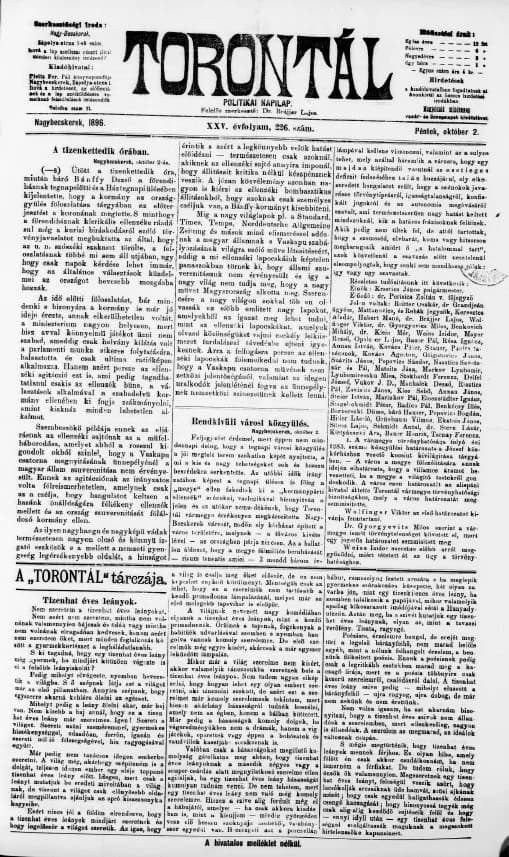 Torontál, 25. évf. 1896. október 2. 226. sz.