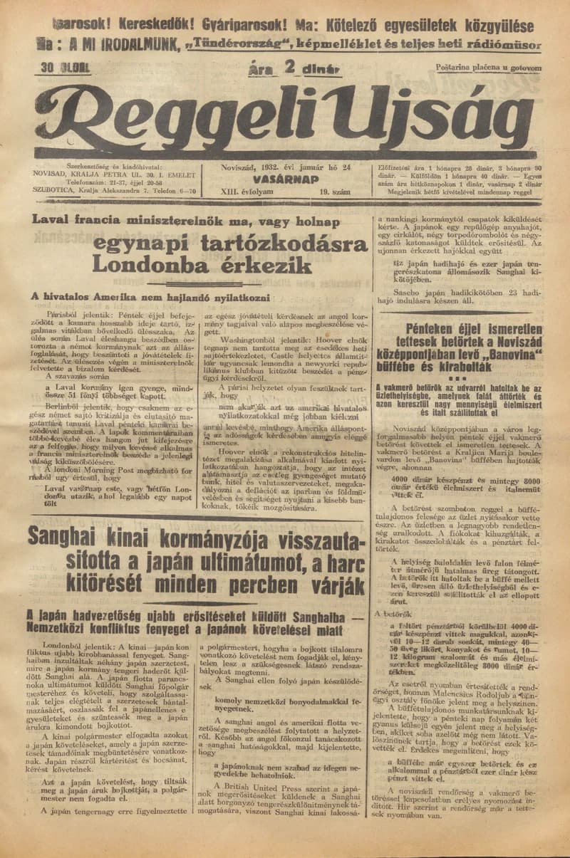 Reggeli Újság, 13. évf. 1932. január 24. 19. sz.