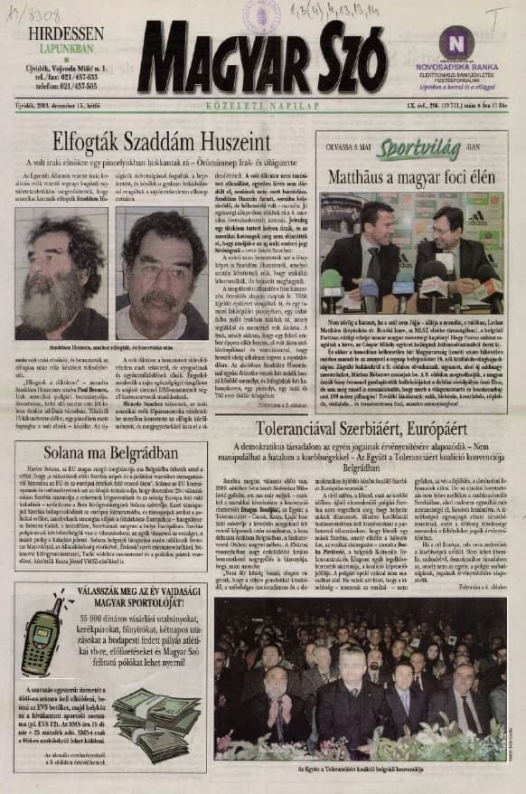 Magyar Szó, 60. évf. 2003. december 15. 296. sz. 1–16. oldal