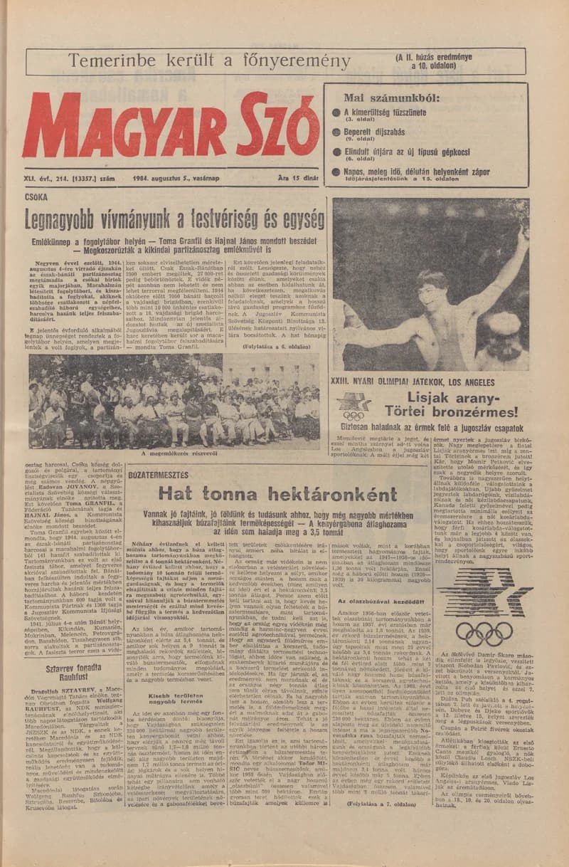 Magyar Szó, 41. évf. 1984. augusztus 5. 214. sz. 1–28. oldal